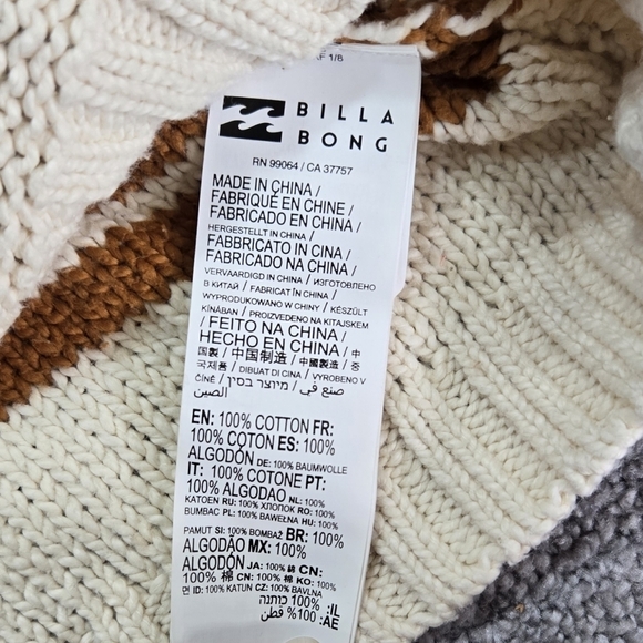 Billabong Multicolor Seeing Stripes Cropped Sweater 100% Cotton Beachy Boho - Picture 8 of 10